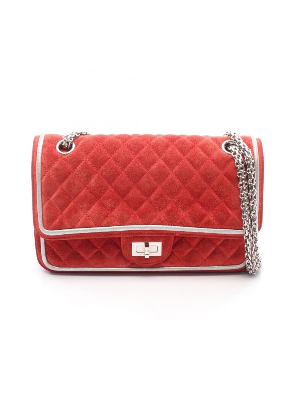 Chanel Shoulder Bag 2.55 Quilted Mademoiselle Chain Red Silver Suede Leather